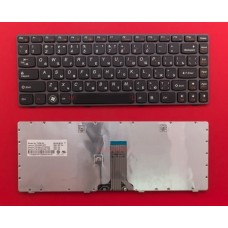 Клавиатура для ноутбука Lenovo IdeaPad B480, B485, G480, G480A, G485, G485A, Z380, Z480, Z485 RU, черная, буквы гербом, серая рамка